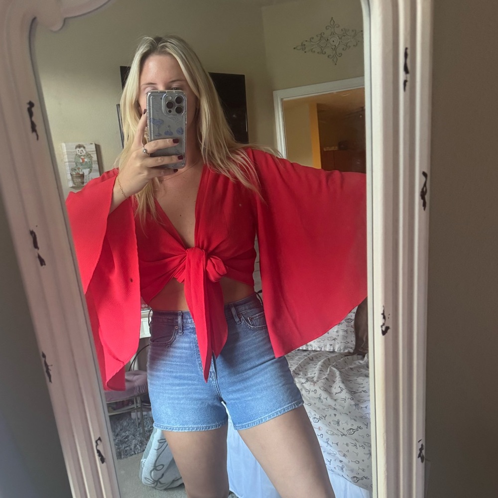 Vici Red Tie Front Blouse Large